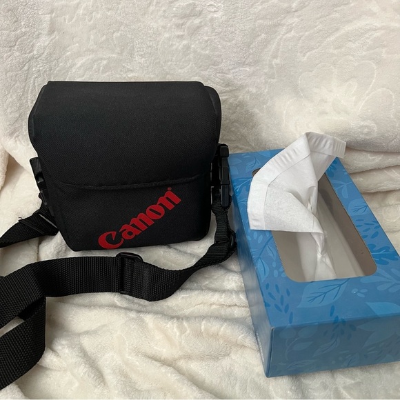 Vtg Canon Camera Bag Shoulder Lens 1990s Black Red Logo 3 Compartments - Picture 8 of 8